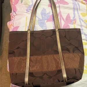 Coach Brown Tote with Gold Straps